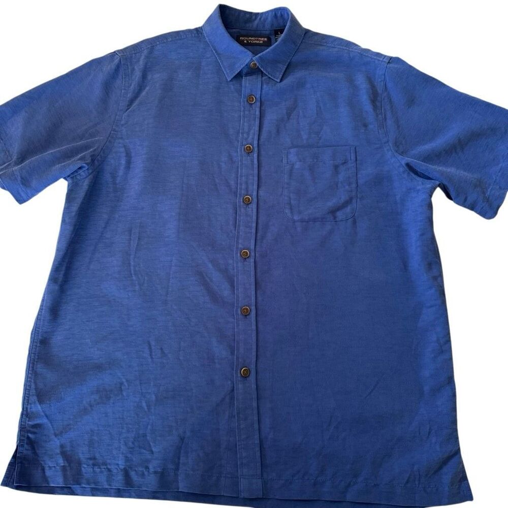 Roundtree & Yorke | Blue Modal Blend Short Sleeve Button Shirt | Men’s Large
